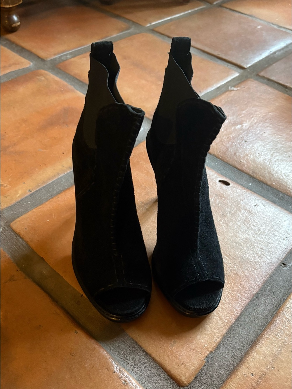 Derek Lam Black Suede Sexy Peep-Toe High-Heel Bootie